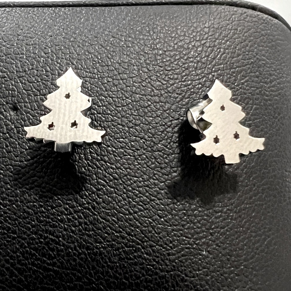 Silver Christmas Tree Earrings stainless steel